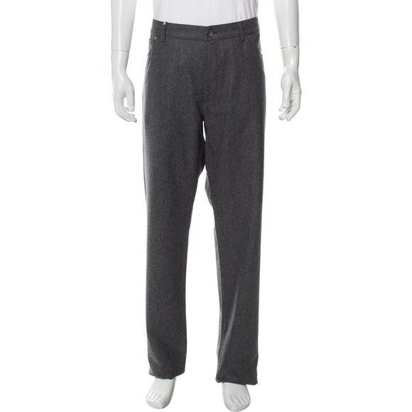 NEW Brunello Cucinelli Pants Mens Size 38 56 Gray Button Fly‎ Wool Flannel - Picture 1 of 15